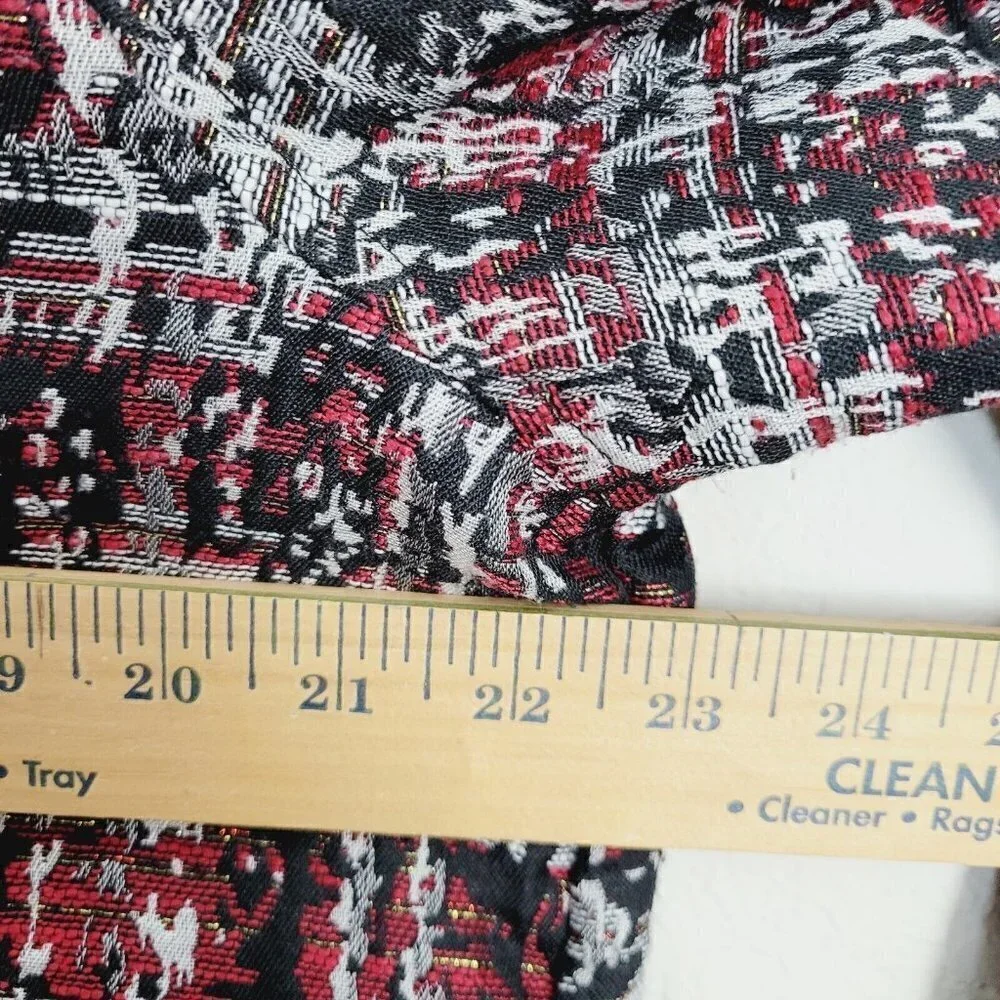 Christopher & Banks Sz Large Jacquard Open Front Jacket Embroidered Red Black